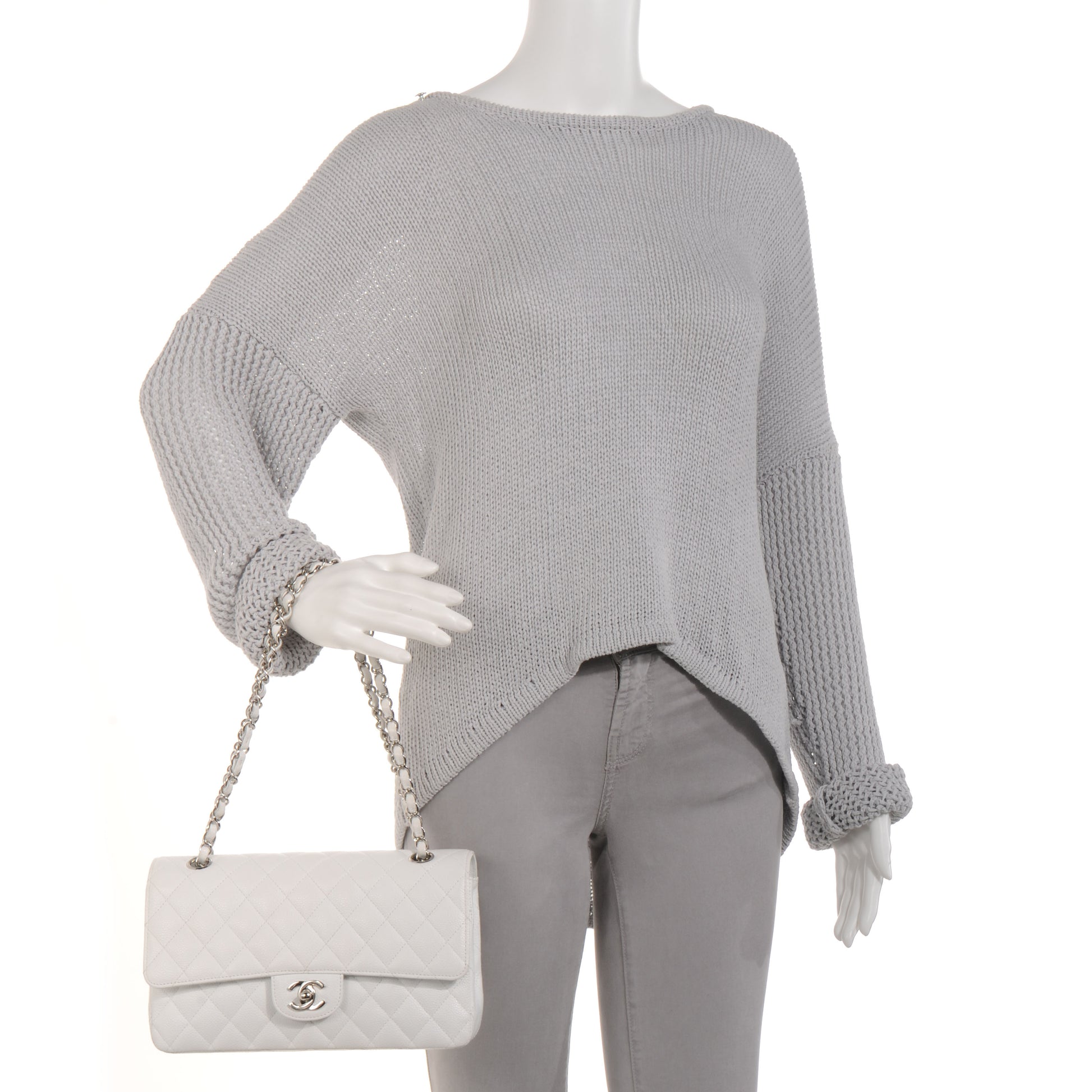 Chanel Caviar Quilted Medium Double Flap White 2 of 9