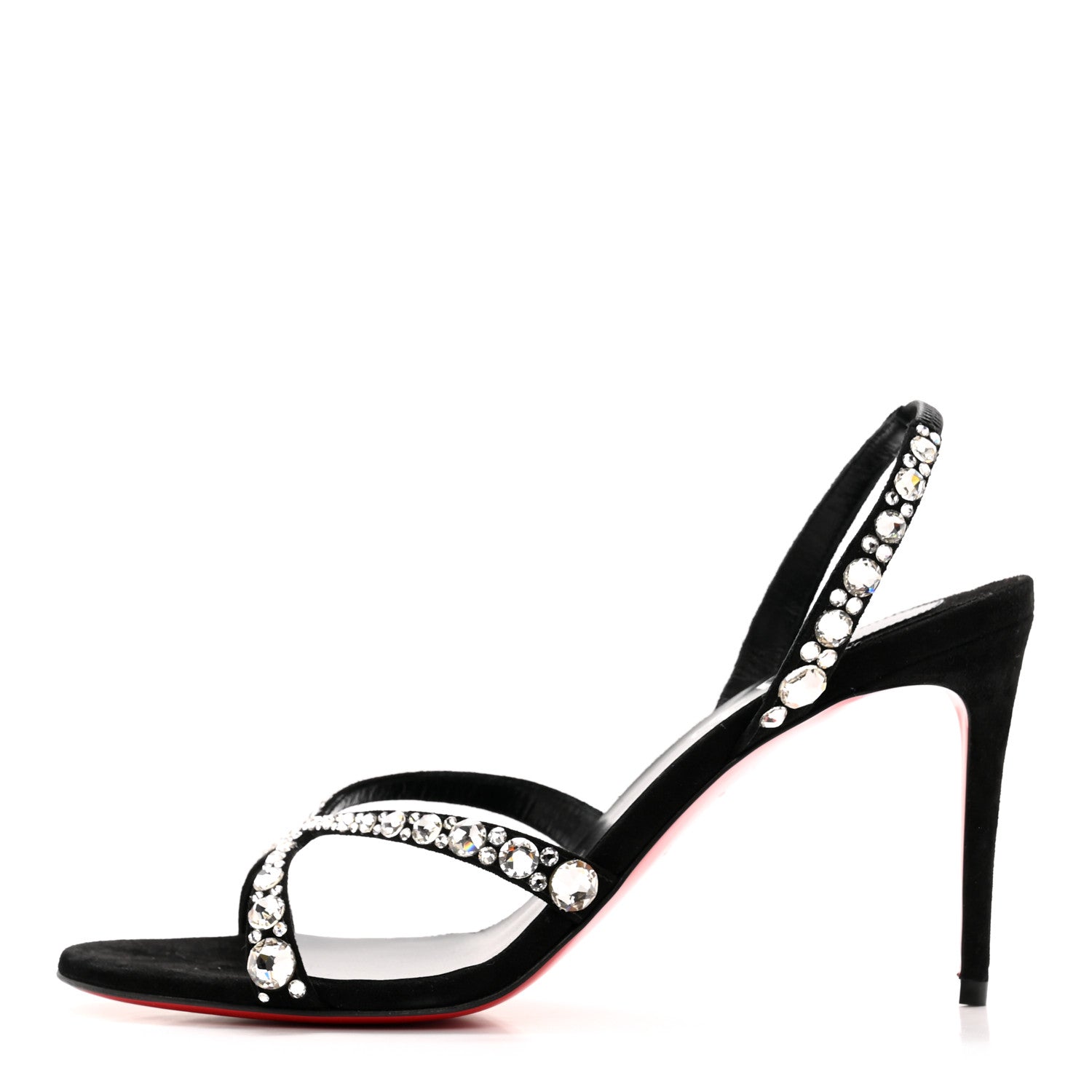Christian Louboutin Veau Velours Crystal Embellished Emilie 85 Sandals 38.5 Black 1 of 8