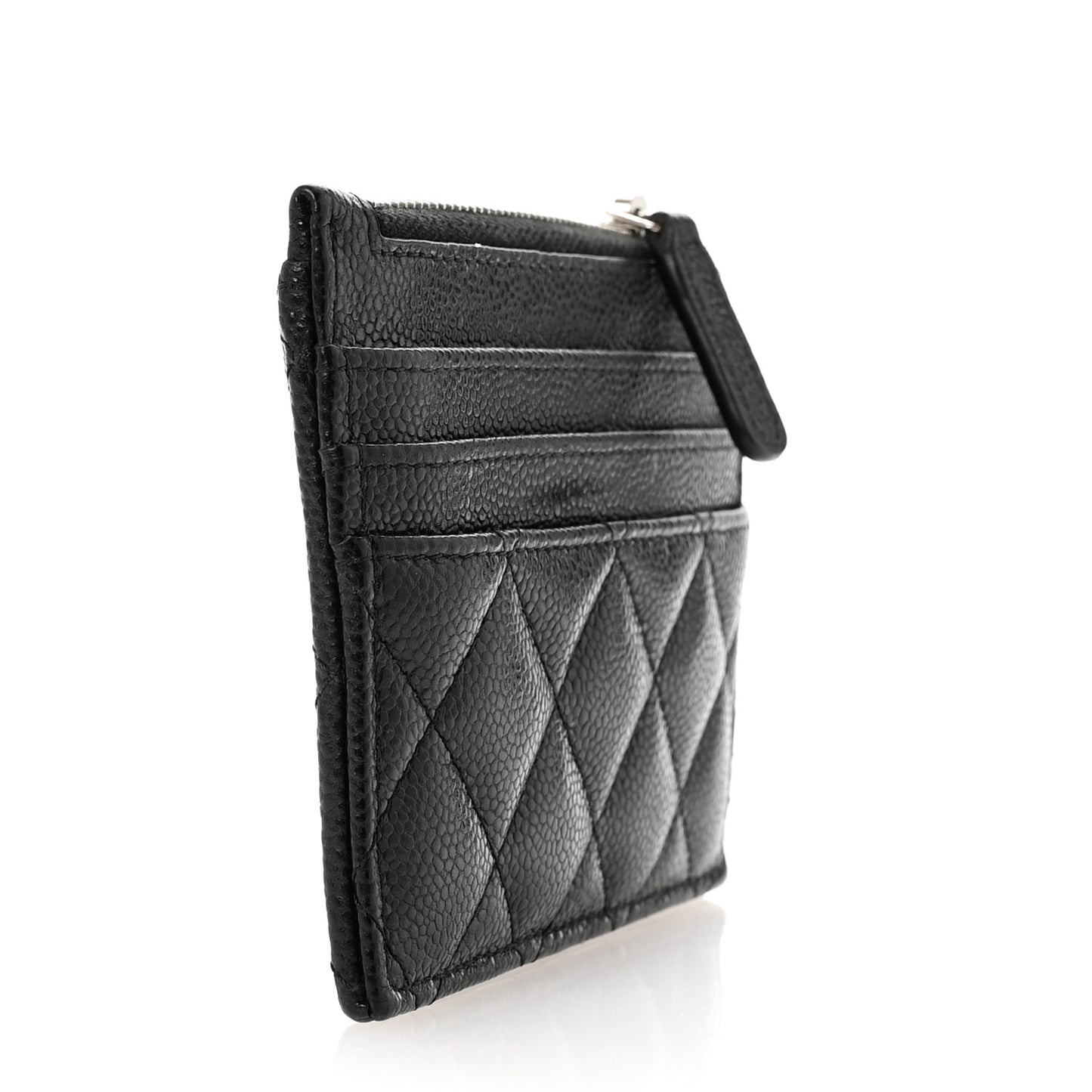 Caviar Quilted CC Zip Card Holder Black
