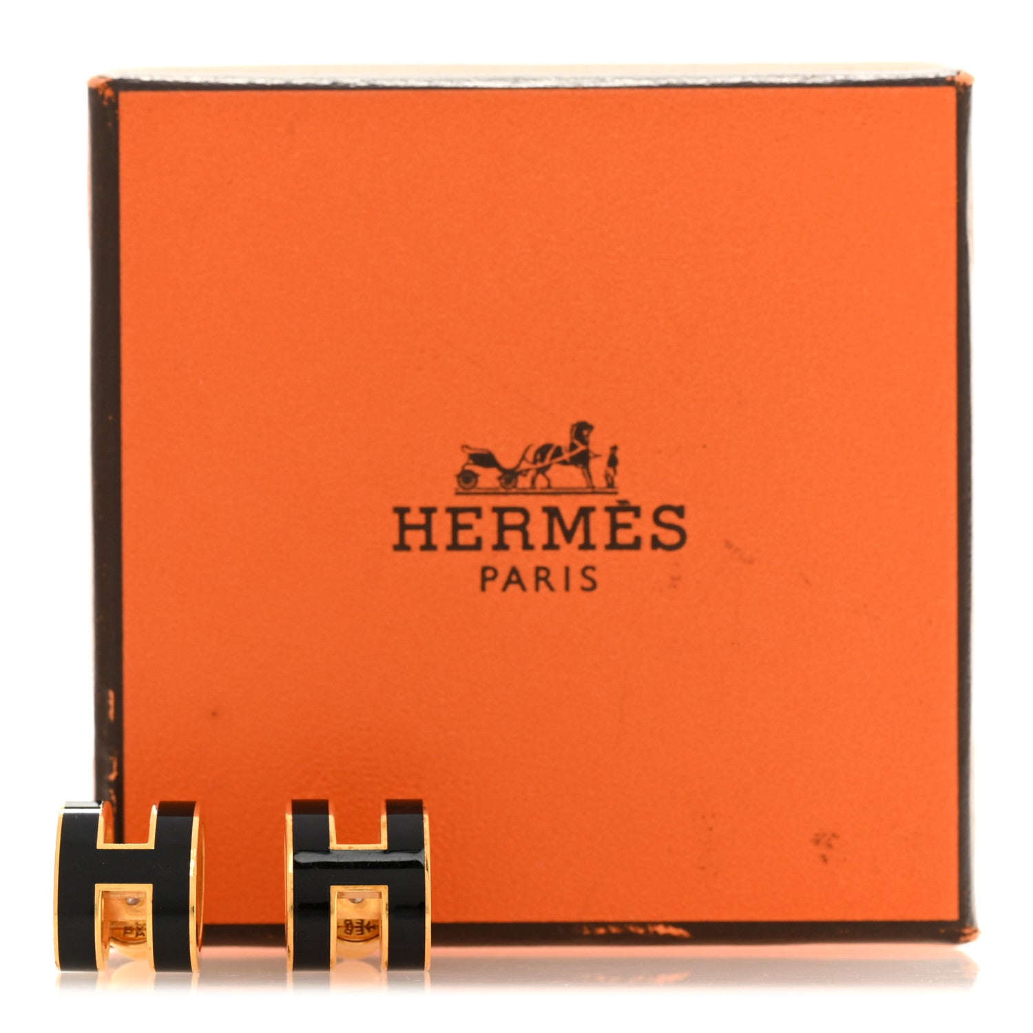 Hermes Gold Lacquered Pop H Earrings Black 5 of 5