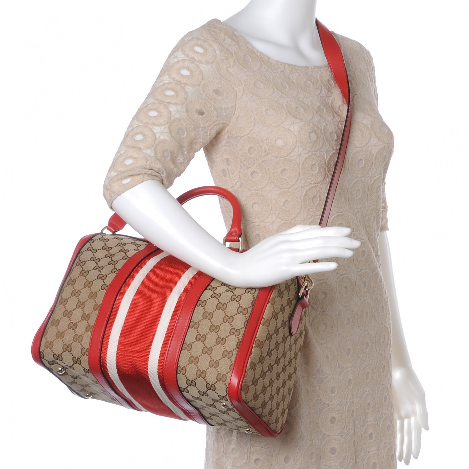 Gucci Monogram Vintage Web Medium Boston Red 2 of 8