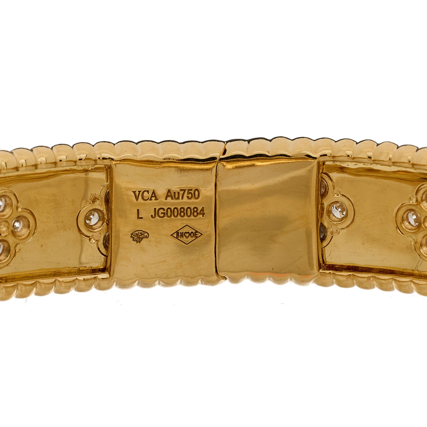 18K Yellow Gold Diamond Perlee Clovers Bangle Bracelet L