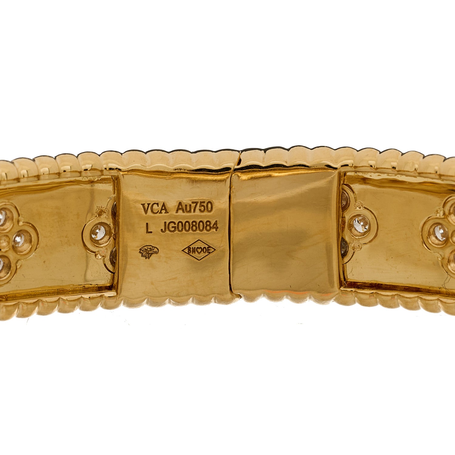 Van Cleef & Arpels 18K Yellow Gold Diamond Perlee Clovers Bangle Bracelet L 3 of 3