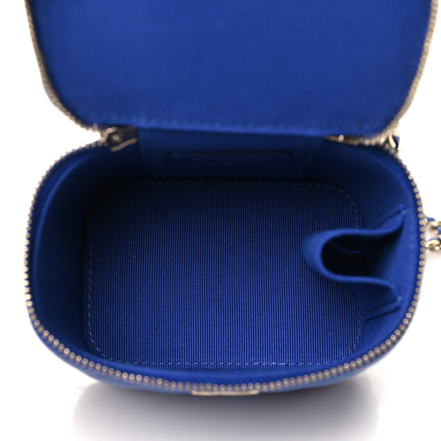 Lambskin Quilted Top Handle Mini Vanity Case With Chain Blue