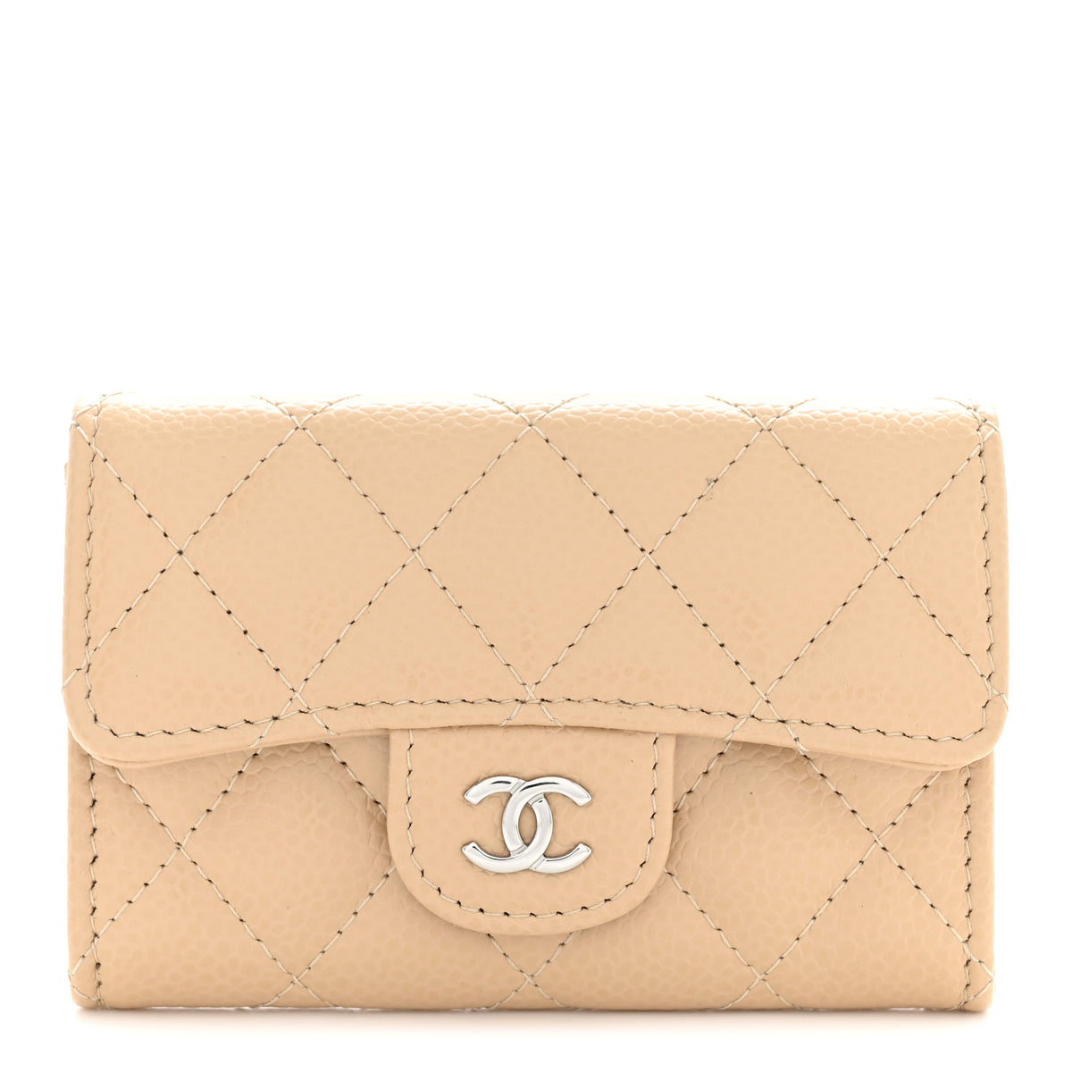 Chanel Caviar Quilted Flap Card Holder Wallet Beige 1 of 7