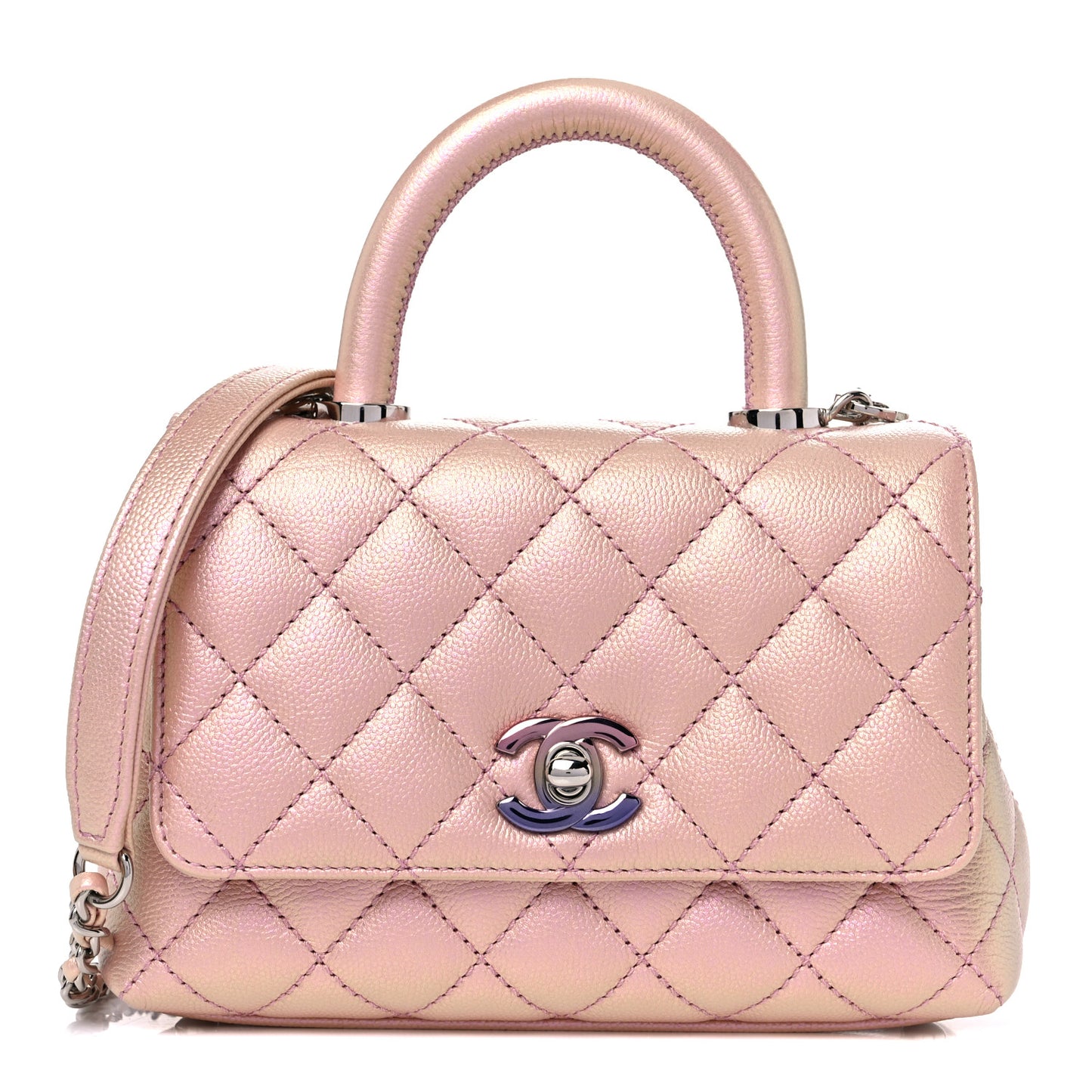 Iridescent Caviar Quilted Extra Mini Coco Handle Flap Light Pink