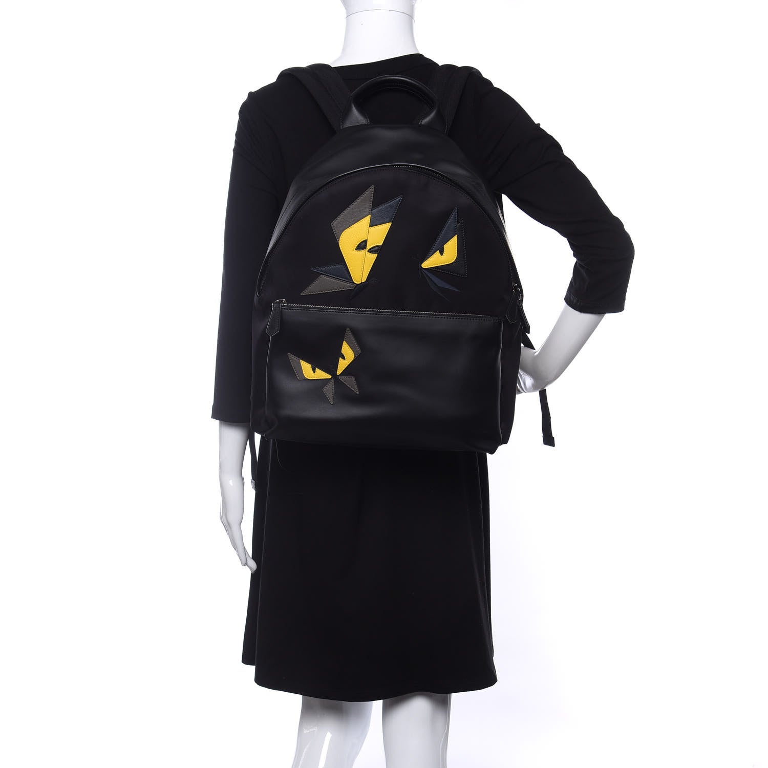 Fendi Nylon Calfskin Monster Butterfleye Backpack Black Carbone Multicolor 2 of 9
