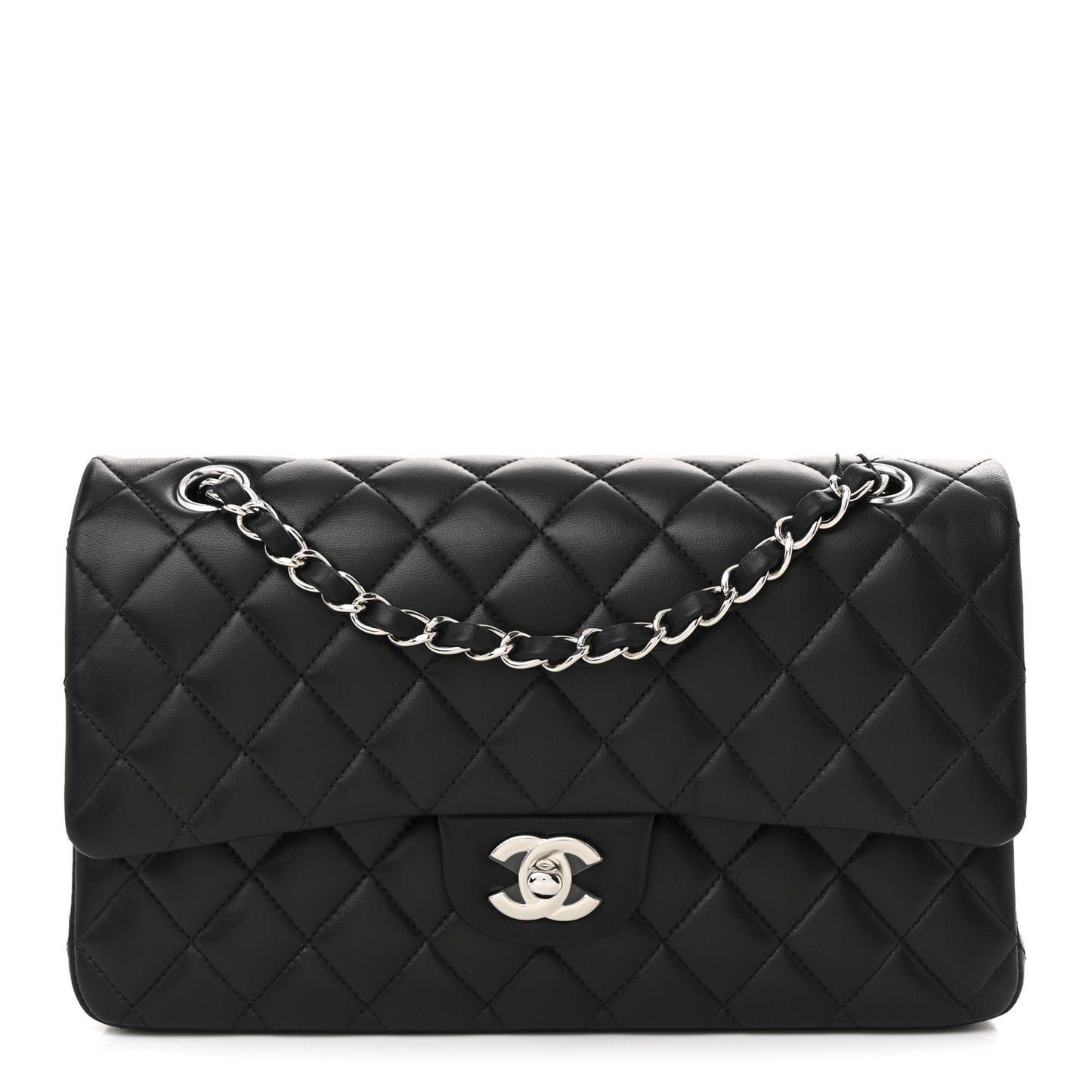 Lambskin Quilted Medium Double Flap Black