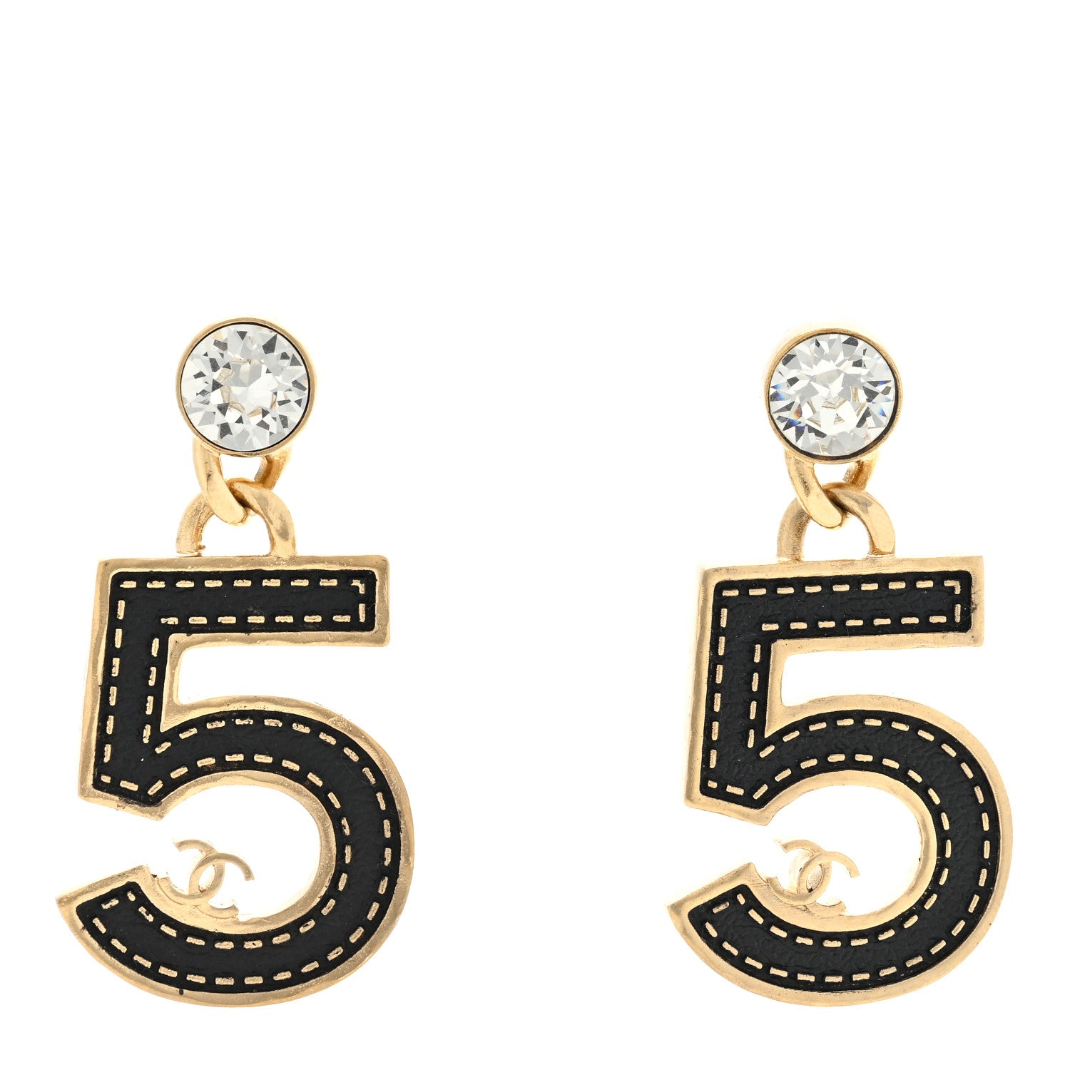 Chanel Metal CC No 5 Crystal Drop Earrings Gold Black 1 of 4