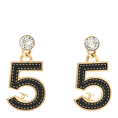 Chanel Metal CC No 5 Crystal Drop Earrings Gold Black 1 of 4