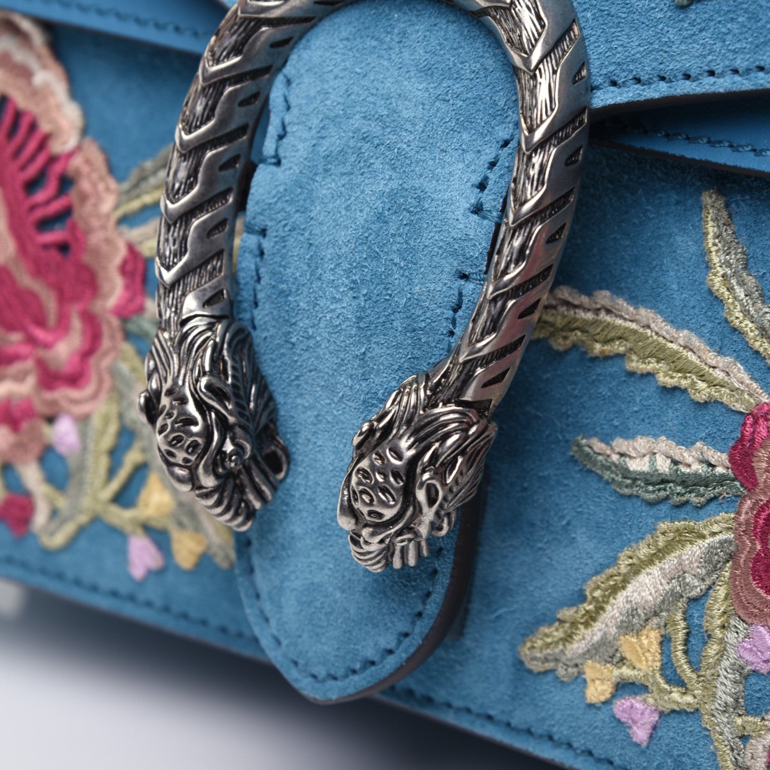Gucci Suede Floral Embroidered Small Dionysus Shoulder Bag Blue 10 of 10