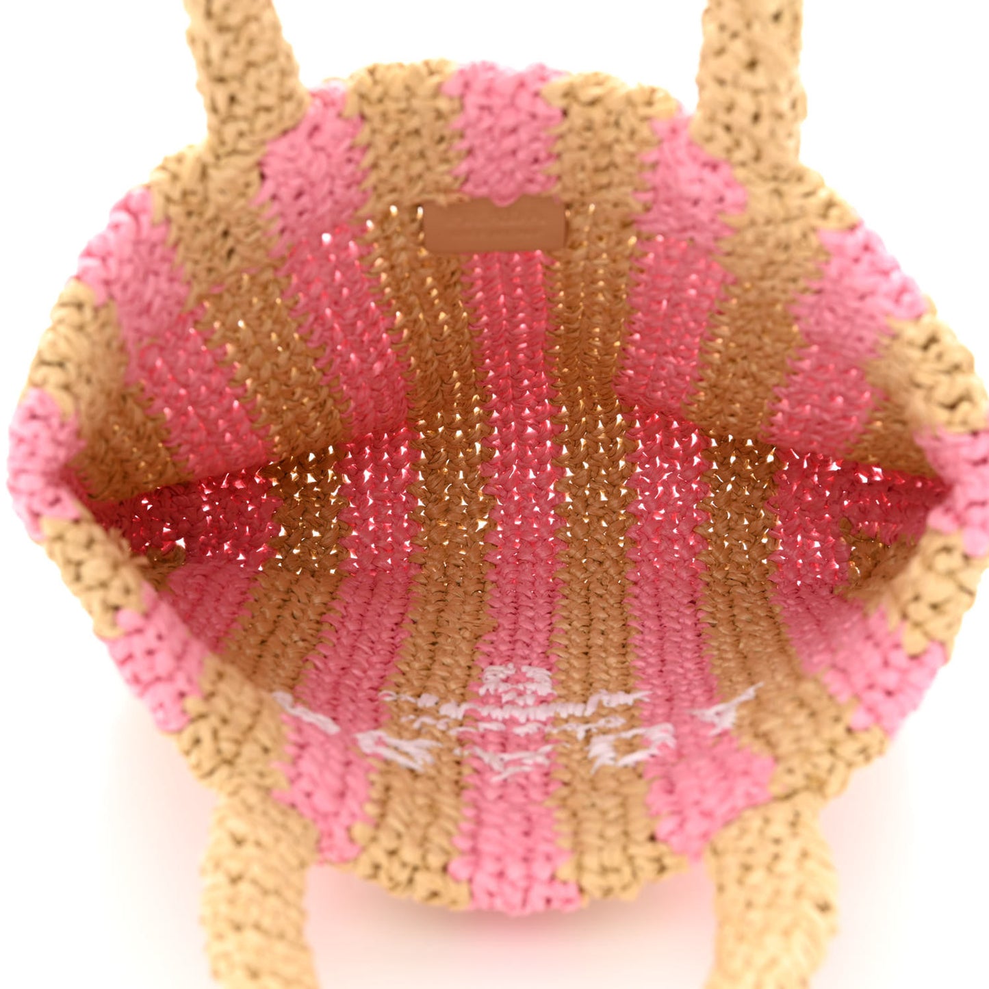 Yarn Raffia Effect Crochet Striped Small Logo Tote Naturale Petalo