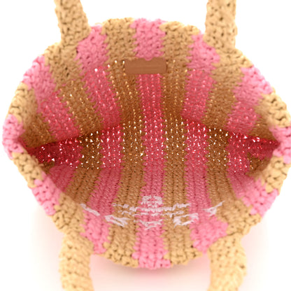Prada Yarn Raffia Effect Crochet Striped Small Logo Tote Naturale Petalo 5 of 10