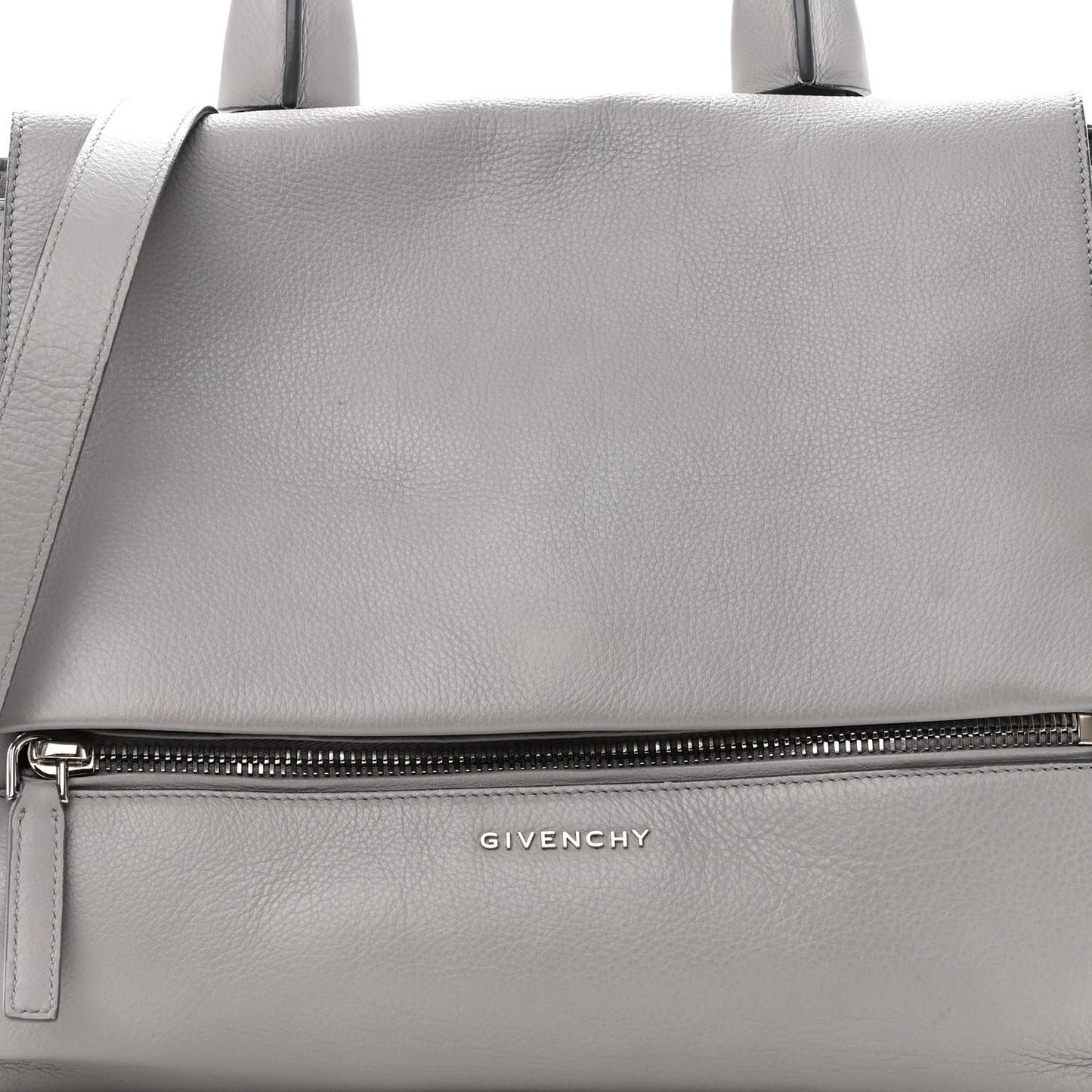 Grained Calfskin Medium Pandora Pure Flap Bag Pearl Grey