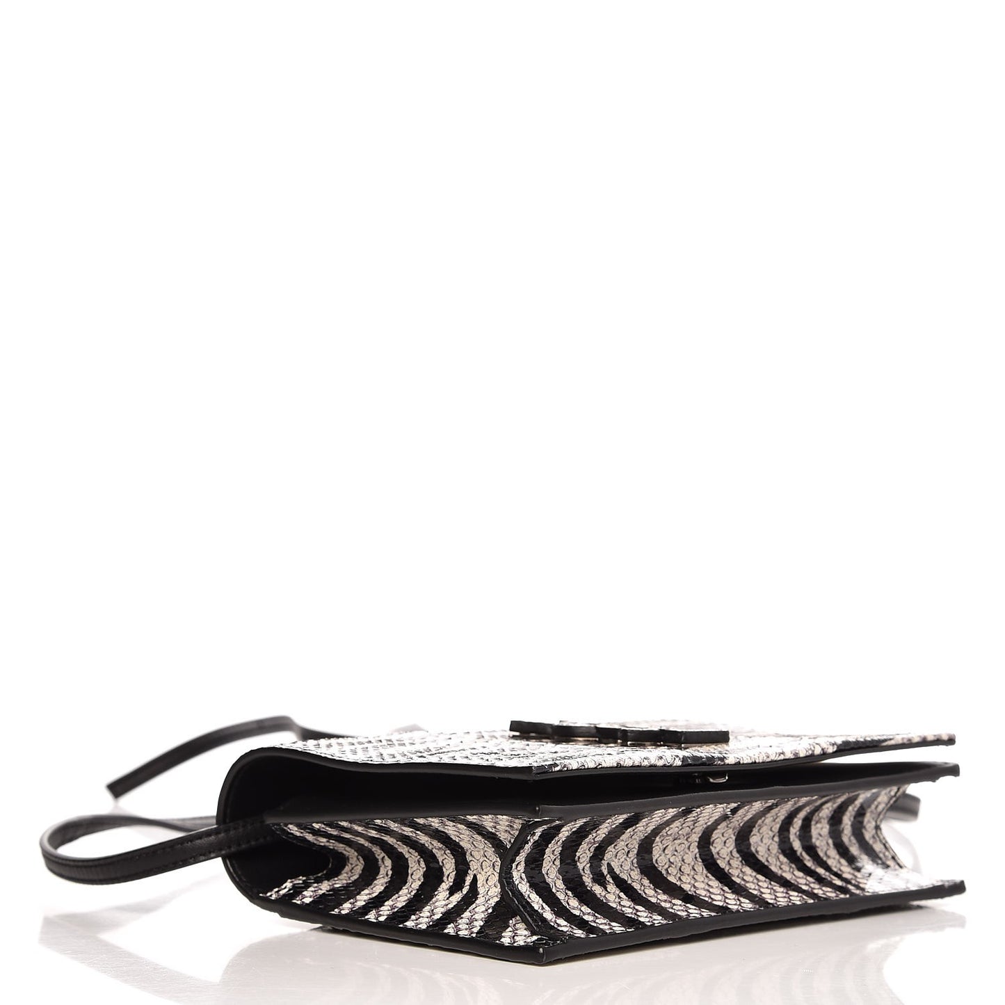 Snakeskin Zebra Print Monogram Toy Kate Strap Wallet Black White