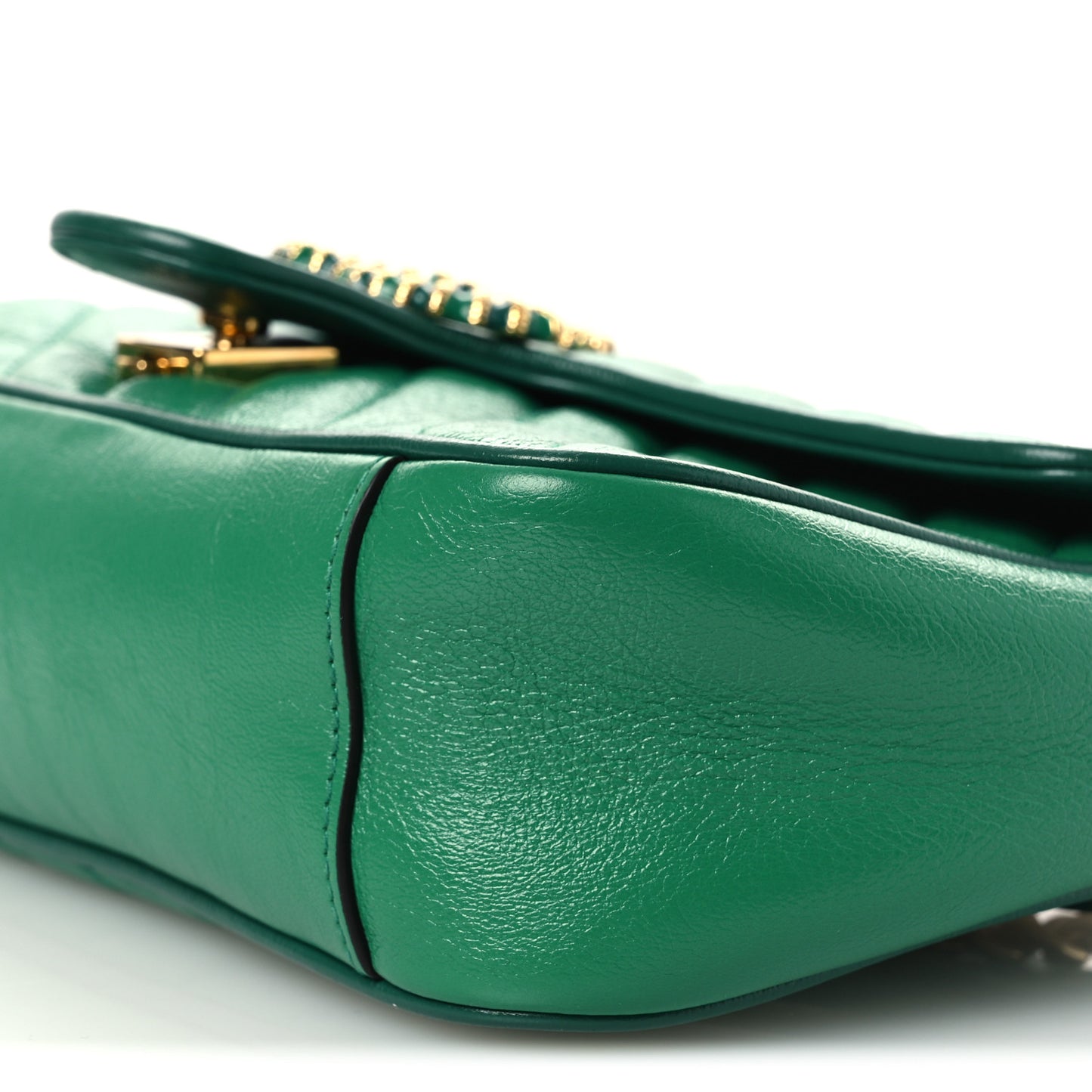Azalea Calfskin Enamel Matelasse Diagonal Small Torchon GG Marmont Shoulder Bag New Shamarock Emerald