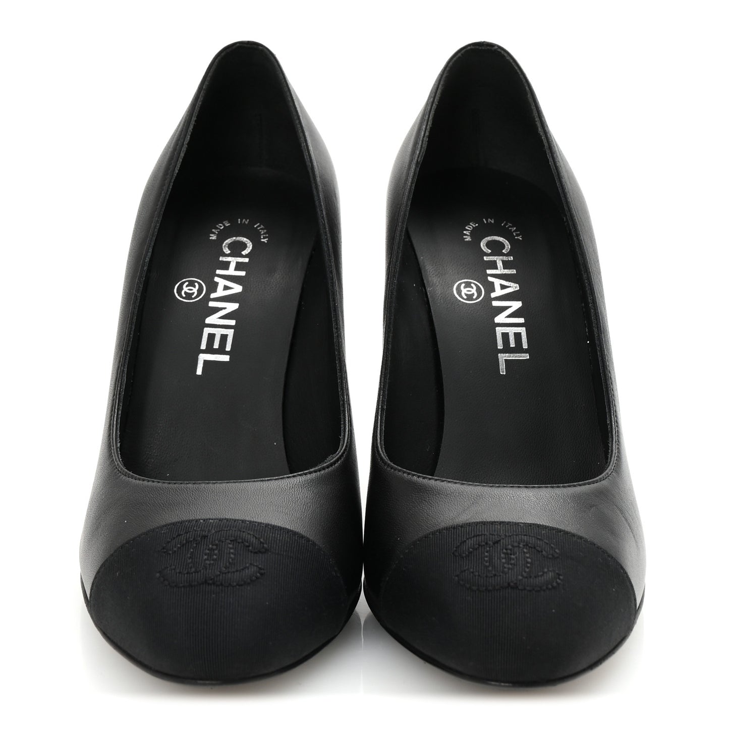 Lambskin Grosgrain Pearl Cap Toe Pumps 36.5 Black