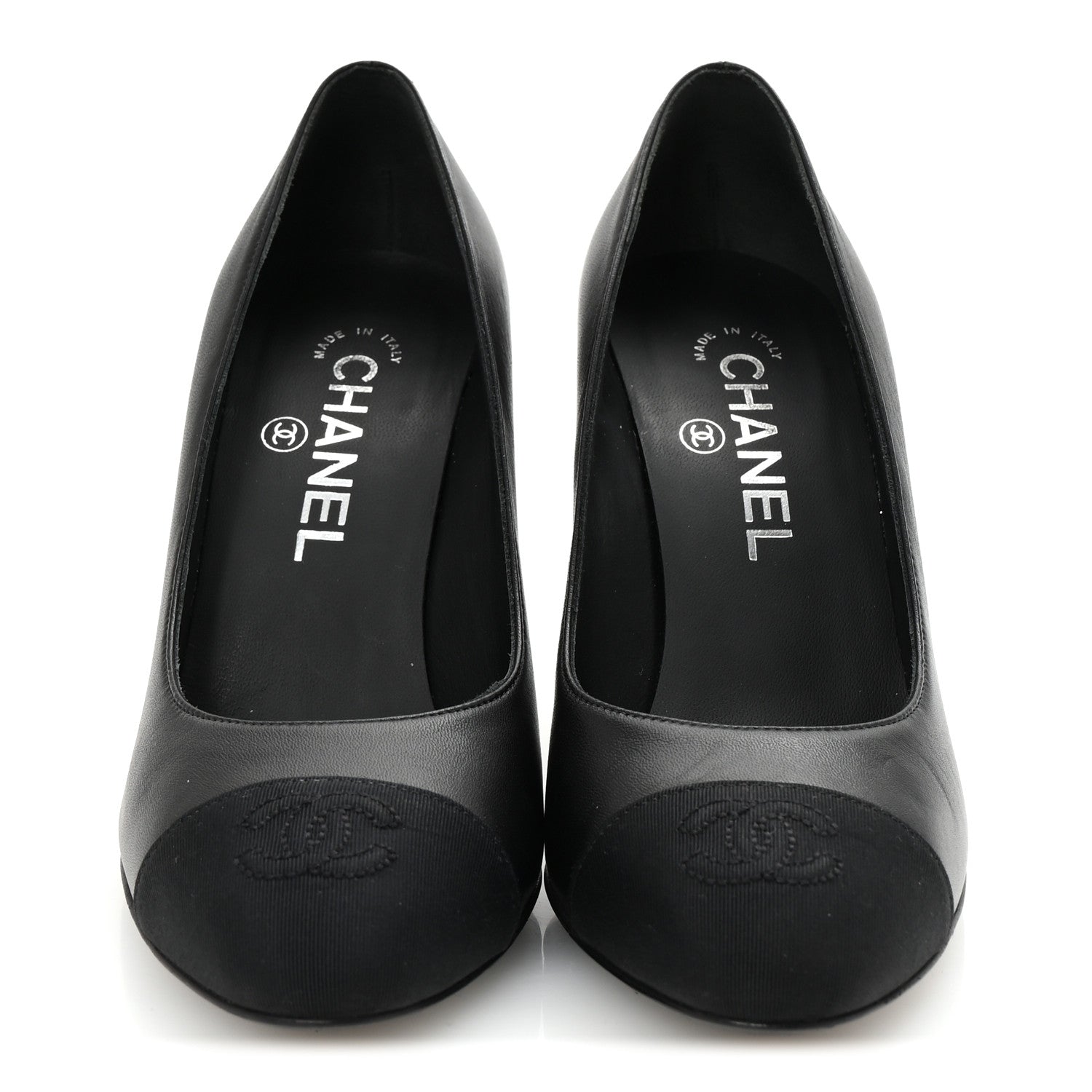 Chanel Lambskin Grosgrain Pearl Cap Toe Pumps 36.5 Black 3 of 10