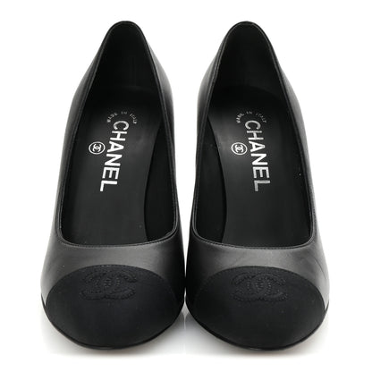 Chanel Lambskin Grosgrain Pearl Cap Toe Pumps 36.5 Black 3 of 10