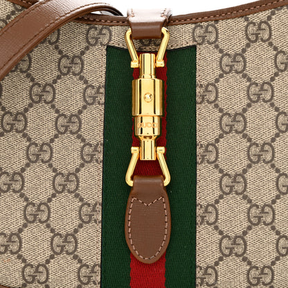 Gucci GG Supreme Monogram Azalea Calfskin Web Small Jackie 1961 Hobo Beige Ebony Brown Sugar 8 of 10