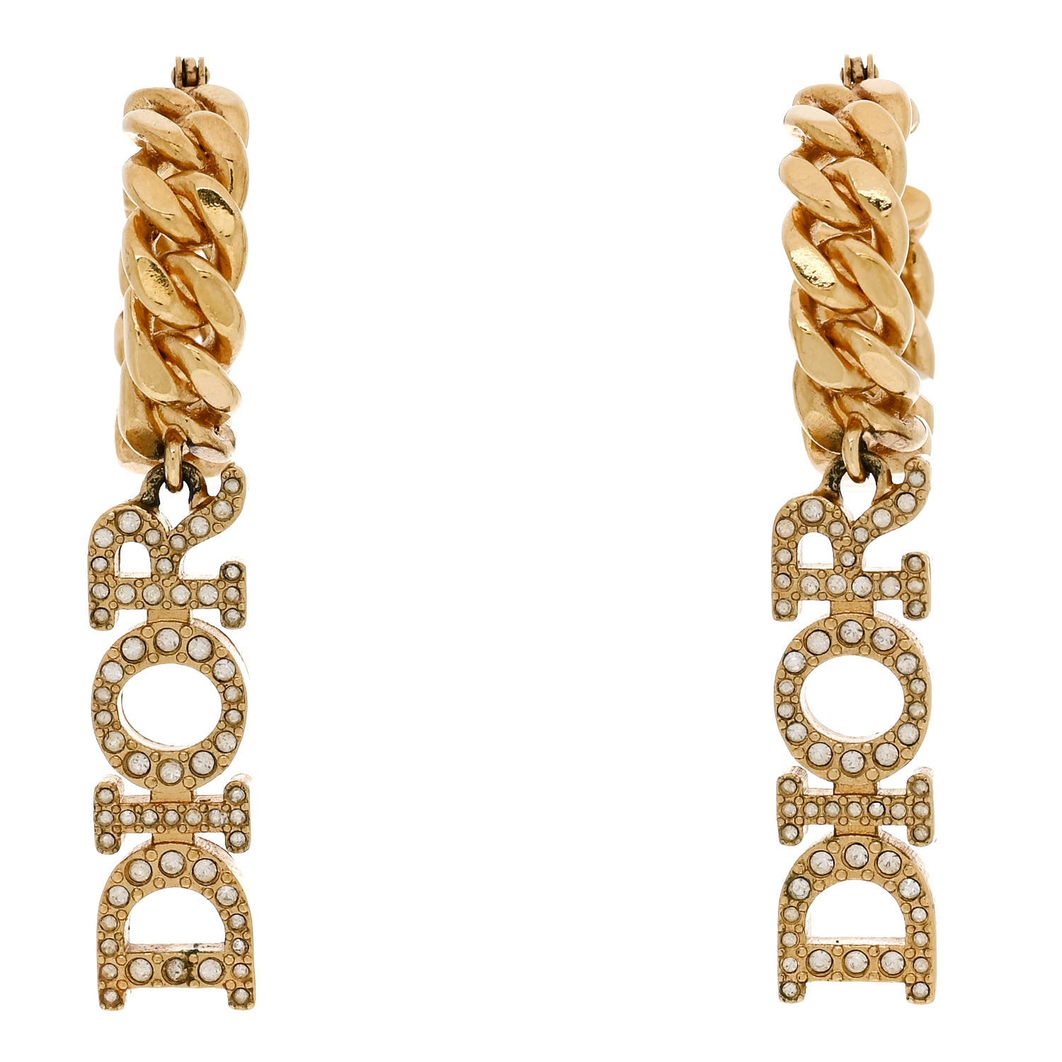 Christian Dior Crystal Dio(r)evolution Logo Hoop Drop Earrings Gold 1 of 4