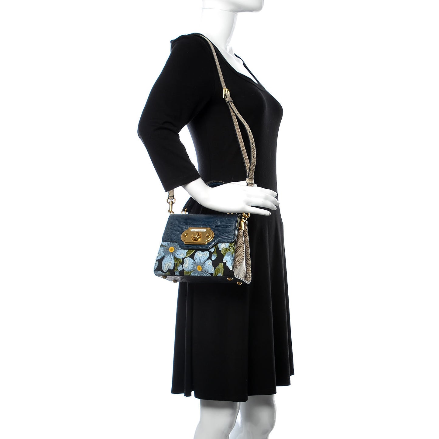 Flower Jacquard Water Snake Lizard Embossed Welcome Satchel Petrol