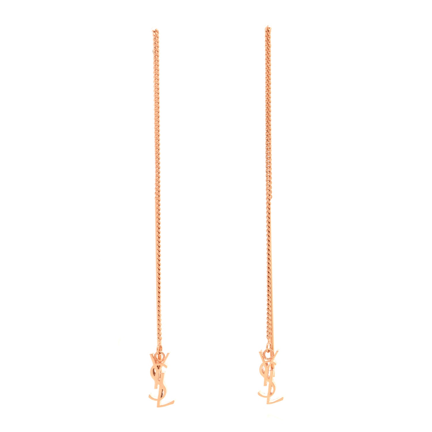 Saint Laurent Metal Monogram Pendant Threader Earrings Gold 1 of 3