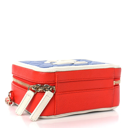 Chanel Caviar Quilted Small CC Filigree Vanity Case Blue White Red 4 of 10