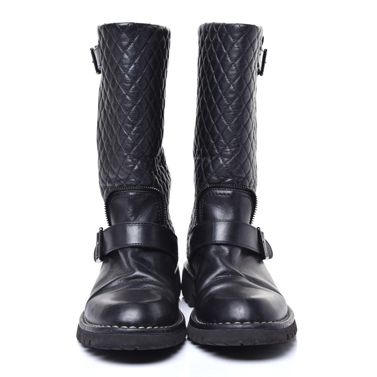 Chanel Calfskin Quilted Biker Boots 36.5 Black 2 of 9