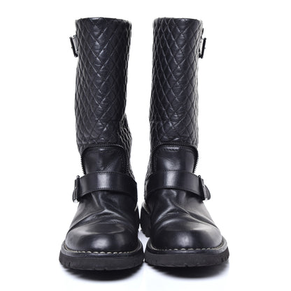 Chanel Calfskin Quilted Biker Boots 36.5 Black 2 of 9