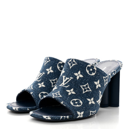 Louis Vuitton Denim Monogram Silhouette Mules 39 Navy Blue 3 of 8