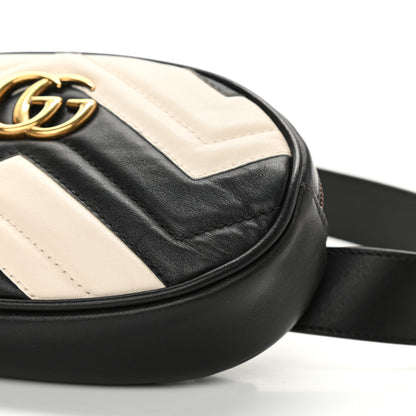 Gucci Calfskin Matelasse GG Marmont Belt Bag 85 34 Black White 10 of 11