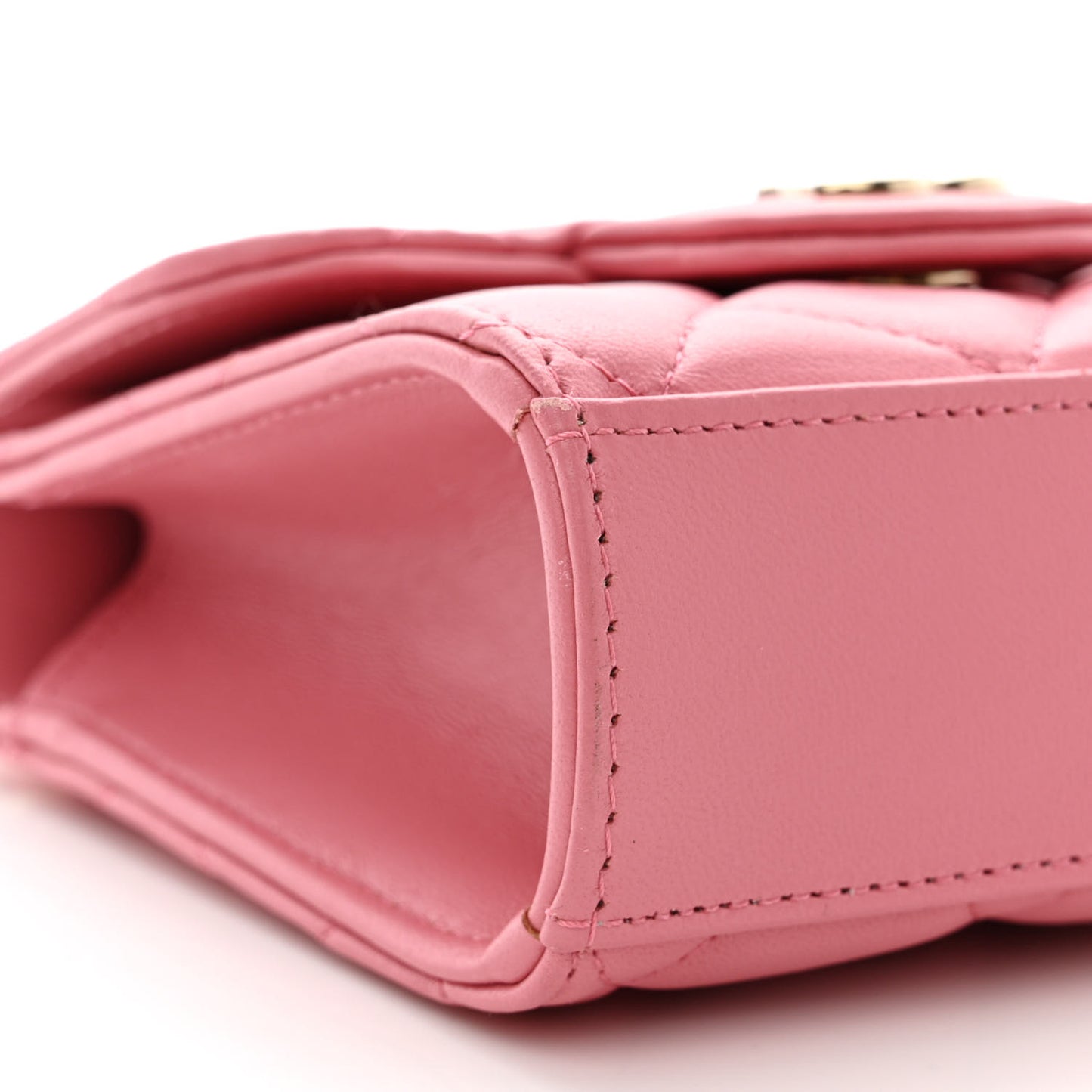 Lambskin Quilted Top Handle Clutch With Chain Pink