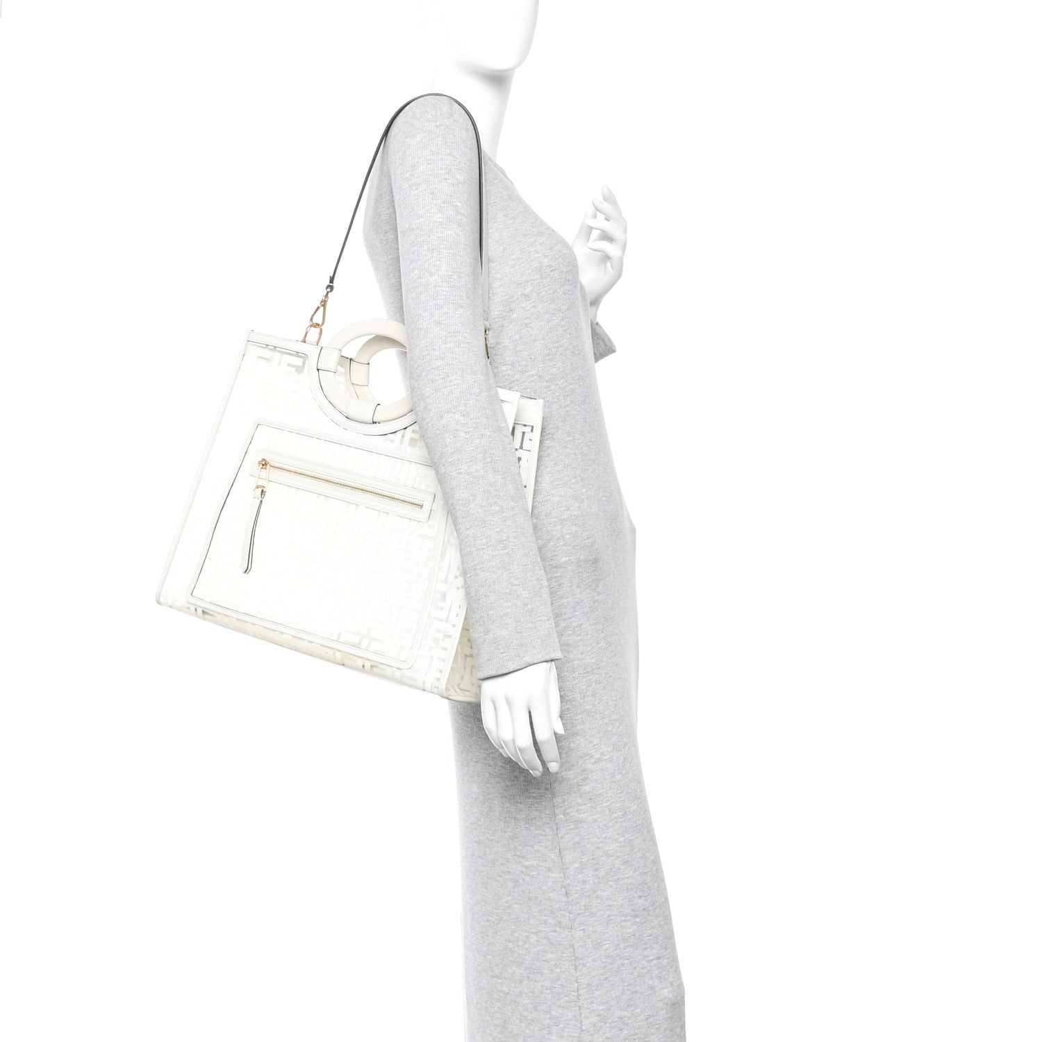 Fendi TPU FF Vitello Century Plexiglass Medium Runaway Shopper Tote White 2 of 15