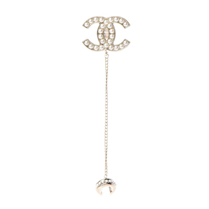 Chanel Crystal CC Chain Cuff Single Clip On Earring Gold Pearly White 1 of 4