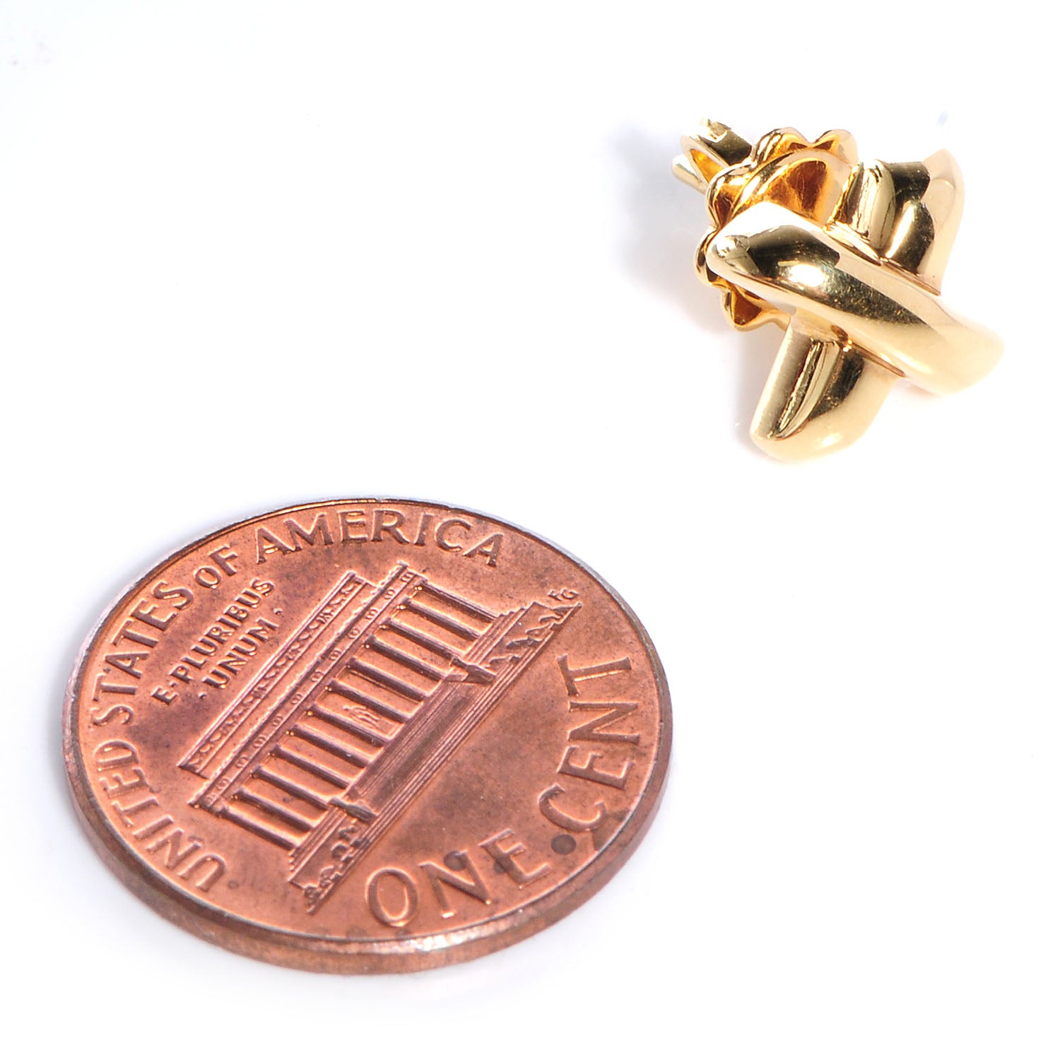 Tiffany 18K Yellow Gold 7.5mm Cross Stitch Earrings 2 of 6