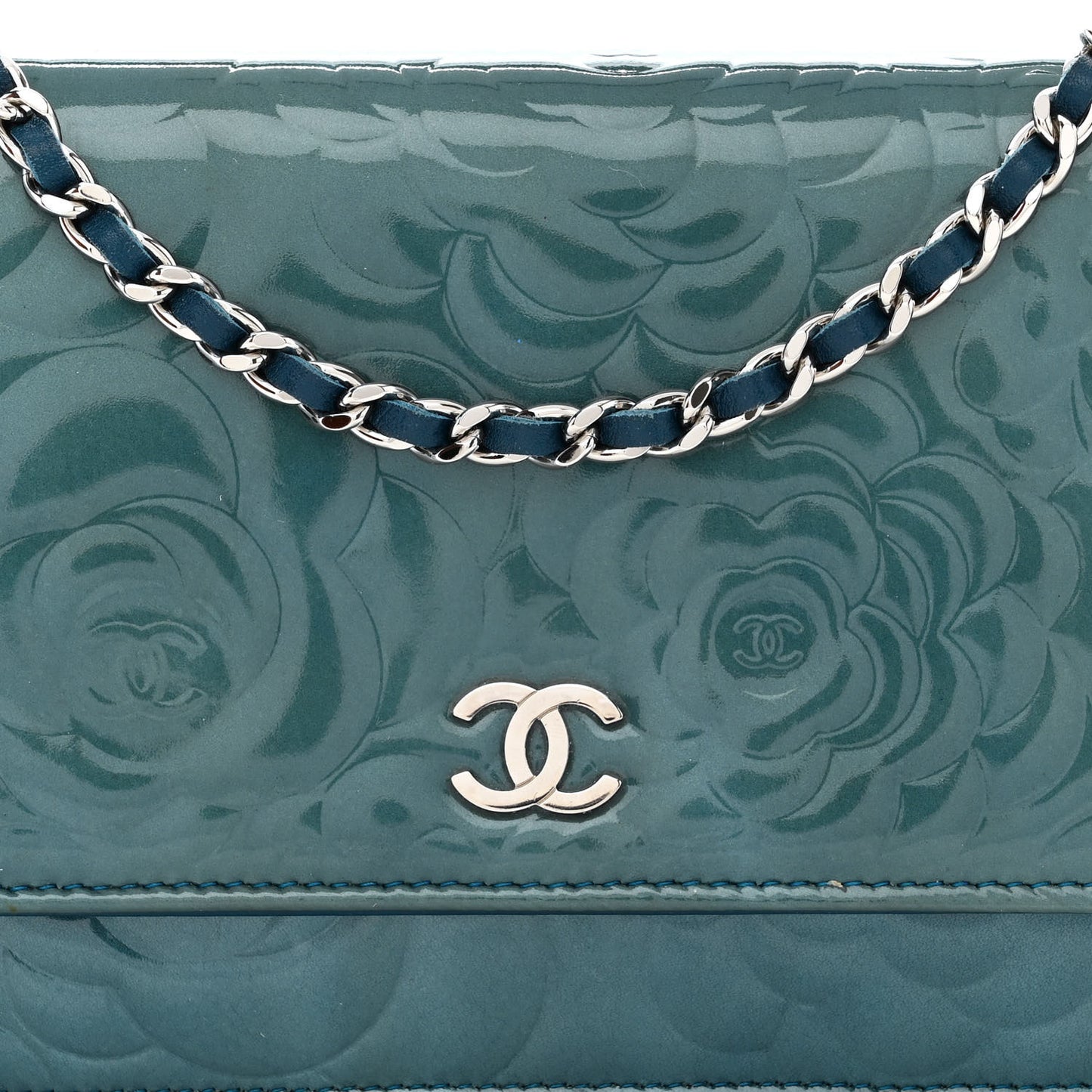 Patent Camellia Wallet on Chain WOC Royal Blue