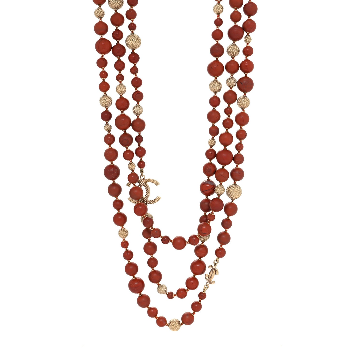 Metal Marble CC Multi Strand Necklace Gold Red