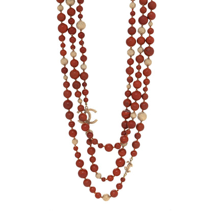 Chanel Metal Marble CC Multi Strand Necklace Gold Red 1 of 5