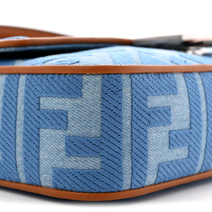 Fendi Denim Vitello King FF Embroidered Baguette Denim Chiaro Brandy 9 of 10