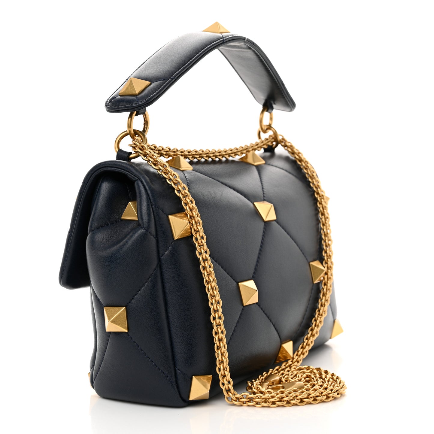 Nappa Large Roman Stud Shoulder Bag Marine