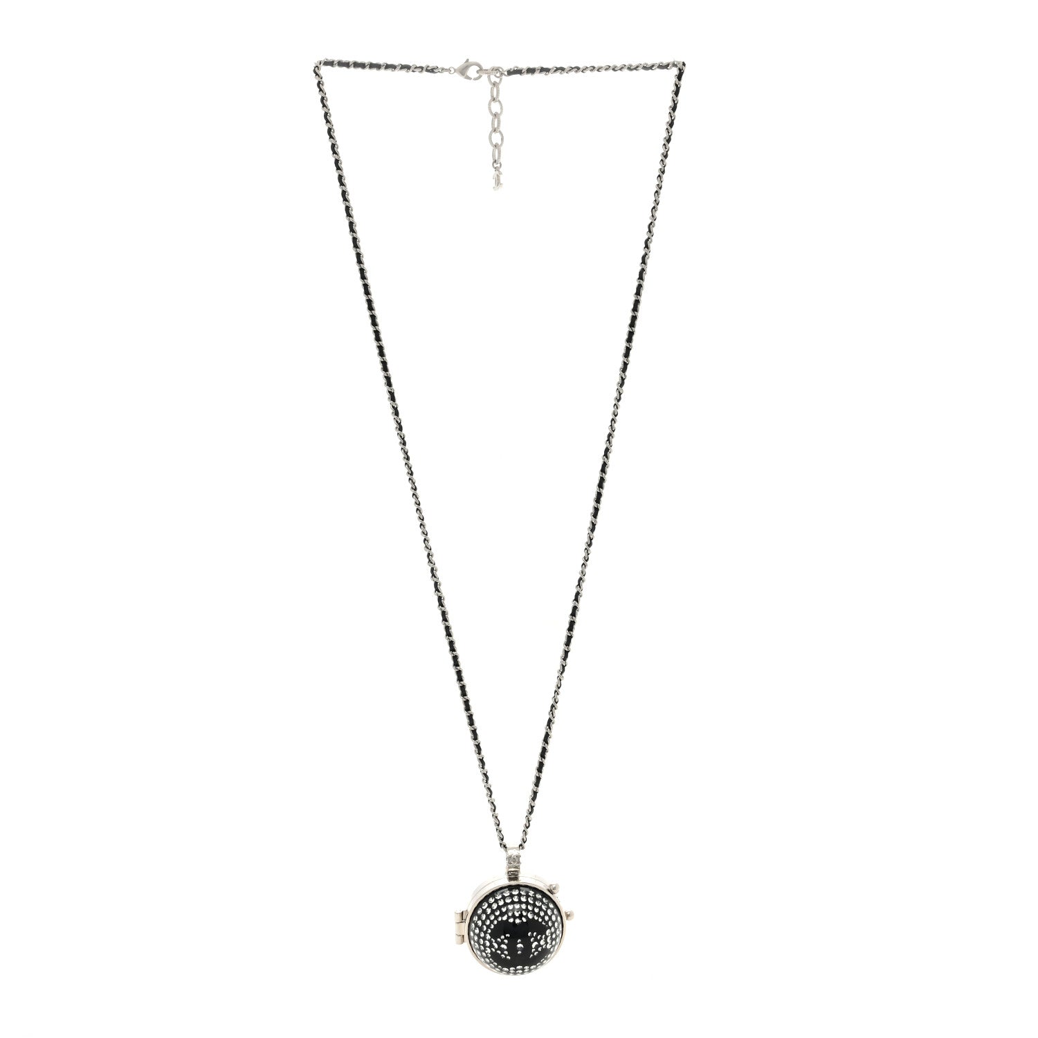 Chanel Metal Lambskin CC Crystal Locket Necklace Black 2 of 4