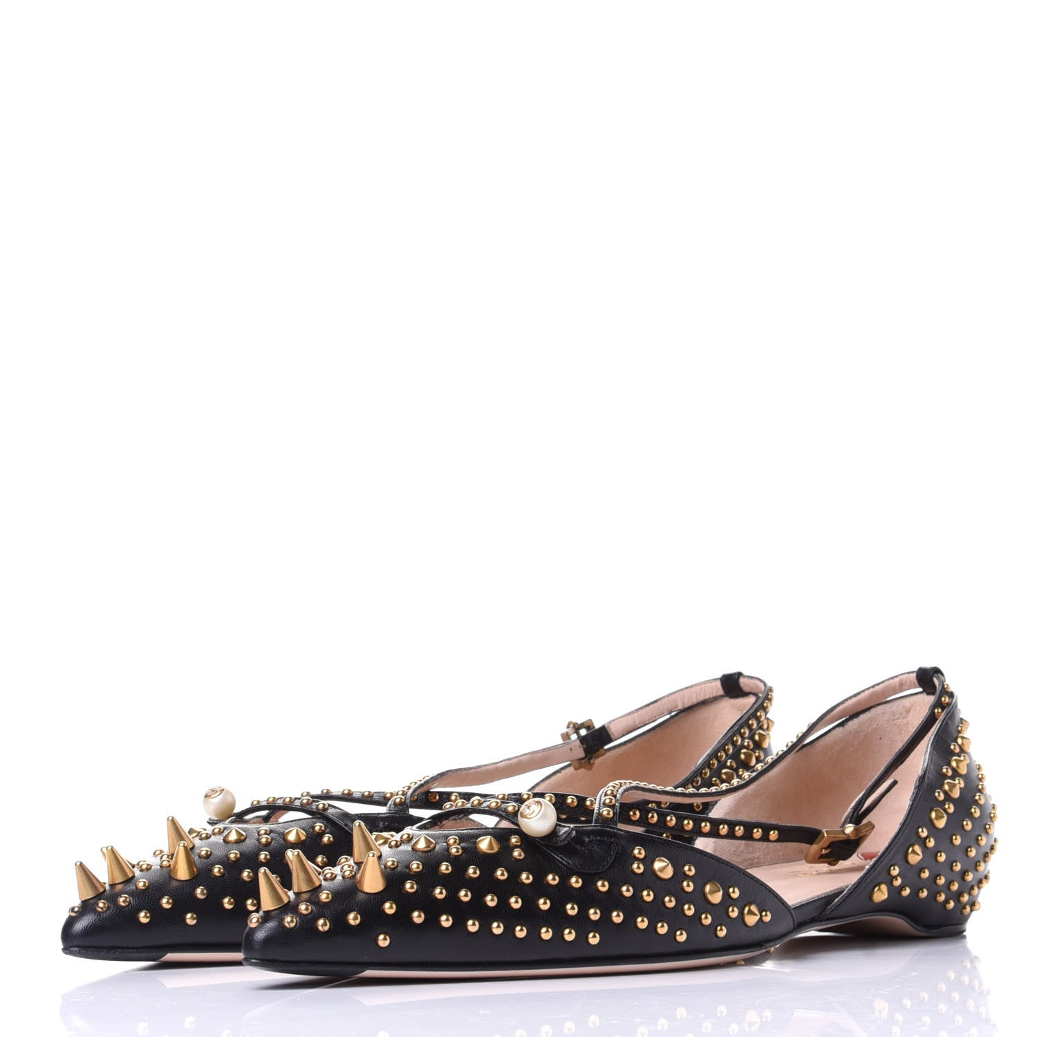 Gucci Malaga Kid Studded Pointed Toe Unia Flats 40 Black 3 of 10