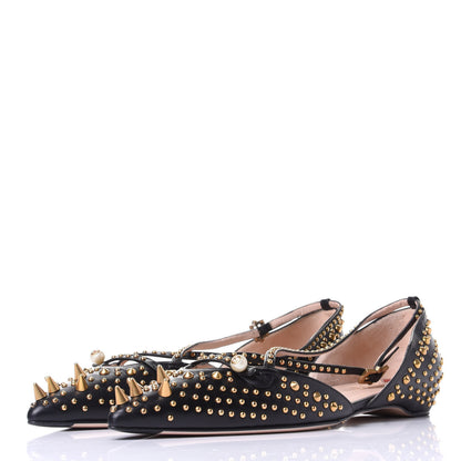 Gucci Malaga Kid Studded Pointed Toe Unia Flats 40 Black 3 of 10