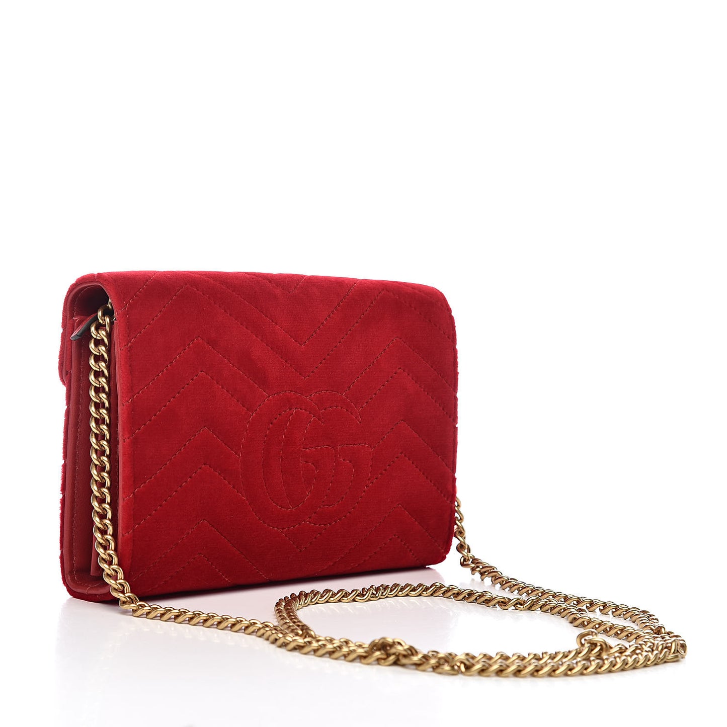 Velvet Matelasse GG Marmont Chain Wallet Hibiscus Red