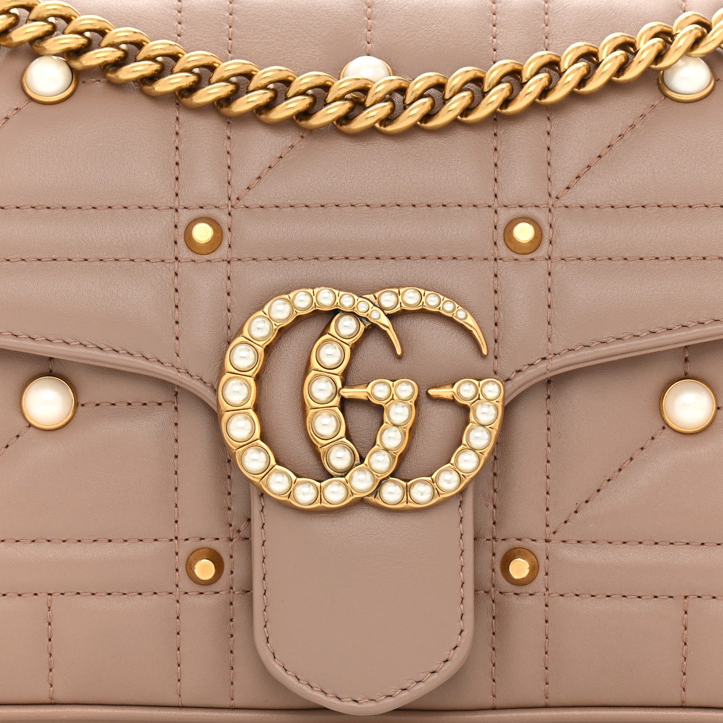 Calfskin Matelasse Studded Mini Pearly GG Marmont Shoulder Bag Porcelain Rose