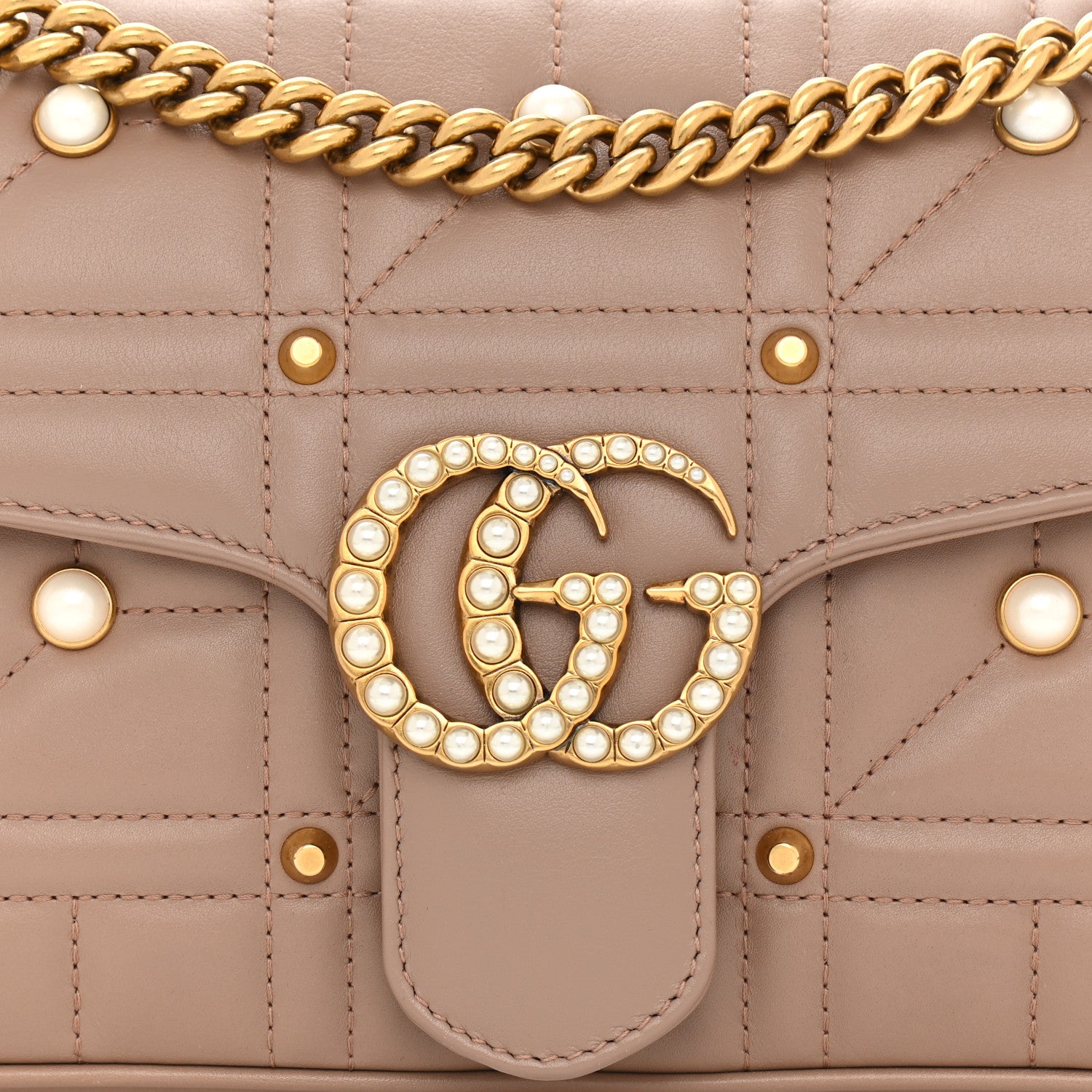 Gucci Calfskin Matelasse Studded Mini Pearly GG Marmont Shoulder Bag Porcelain Rose 8 of 11