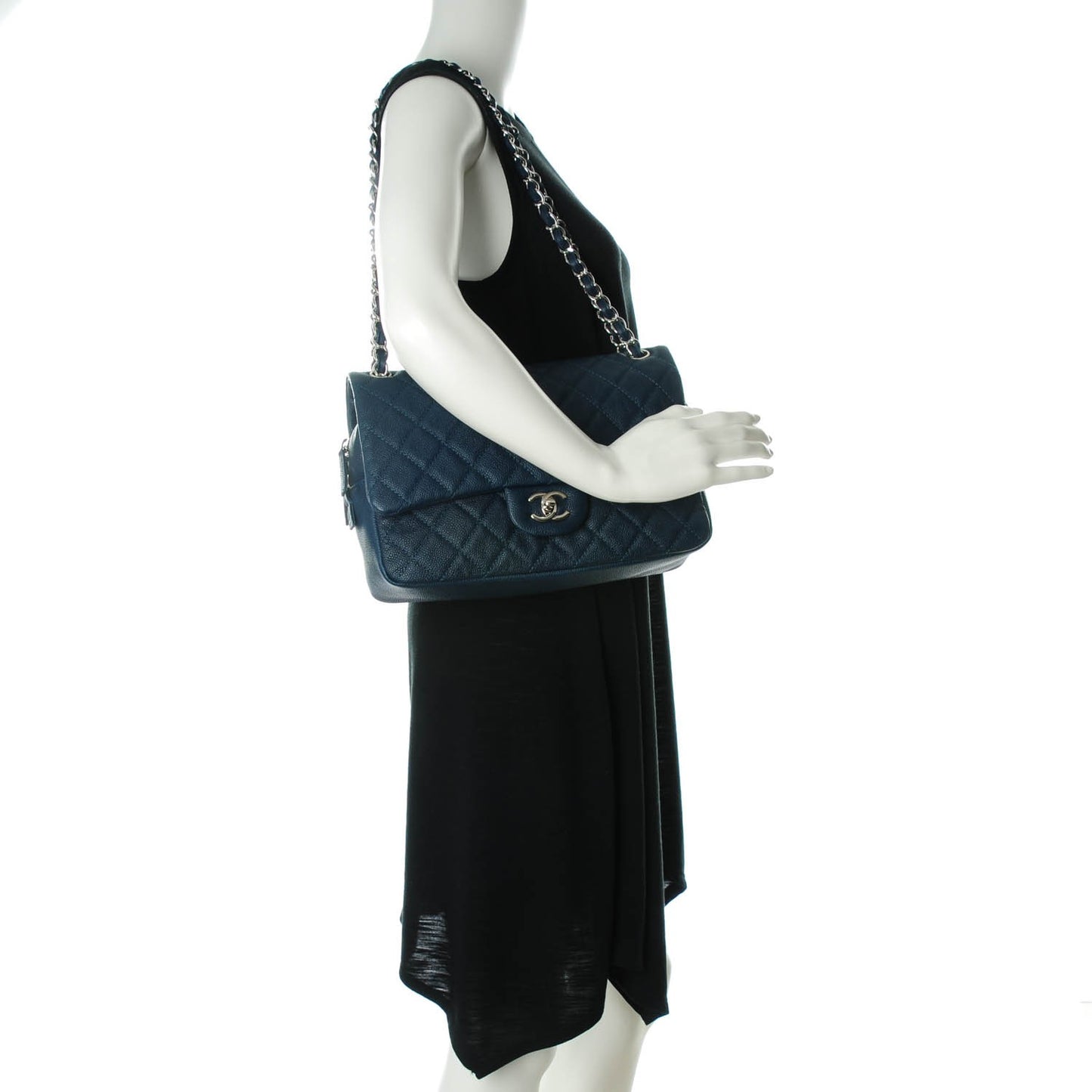Caviar Quilted Casual Journey Flap Dark Blue