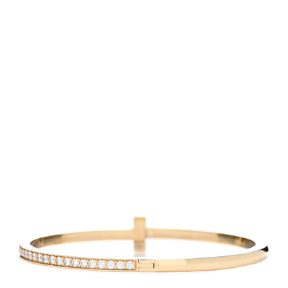 Tiffany 18K Yellow Gold Diamond Narrow T1 Hinged Bangle Bracelet 2 of 4