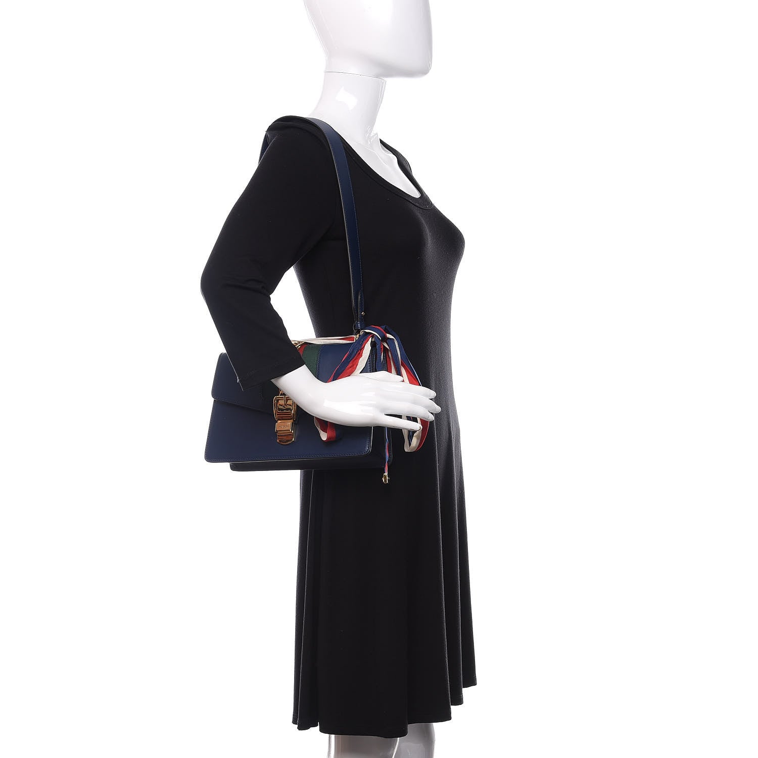 Gucci Vitello Fontanella Web Small Sylvie Shoulder Bag Blue Agata 2 of 10
